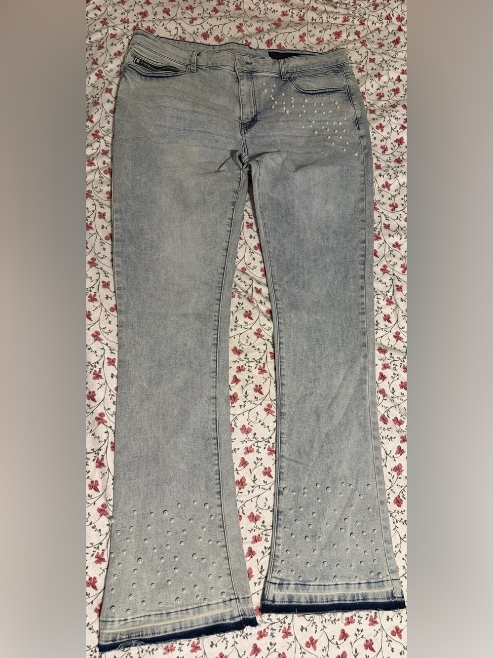 NWOT Rockstar Original Embellished with Pearls Flare Jeans-Size 40